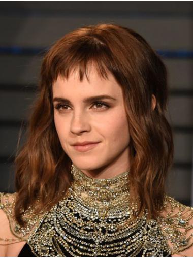 Auburn Shoulder Length With Bangs Trendy 14" Wavy Emma Watson Wigs