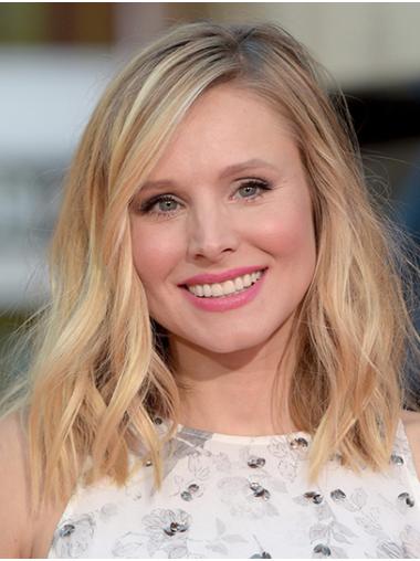 Blonde Shoulder Length Without Bangs For Women 14" Wavy Kristen Bell Wigs