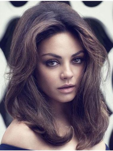 Brown Shoulder Length Without Bangs Stylish 14" Wavy Mila Kunis Wigs