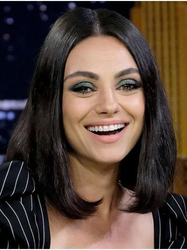 Black Shoulder Length Bobs Stylish 14" Straight Mila Kunis Wigs