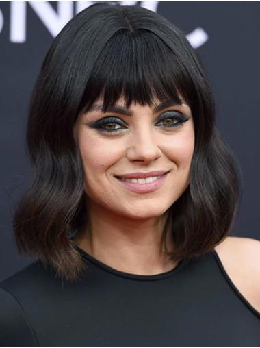 Black Shoulder Length Bobs Trendy 14" Wavy Mila Kunis Wigs