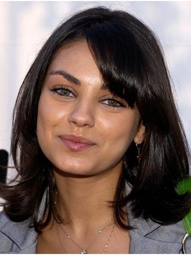Black Shoulder Length With Bangs Comfortable 14" Wavy Mila Kunis Wigs