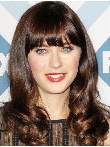 Lace Front Long Curly Synthetic 18" Trendy With Bangs Zooey Deschanel Wigs
