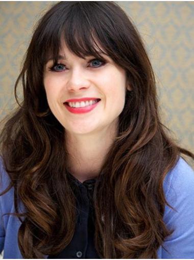 Capless Long Wavy Synthetic 18" Exquisite With Bangs Zooey Deschanel Wigs
