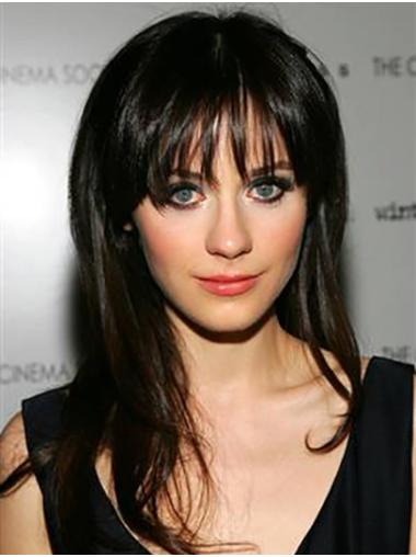 Lace Front Long Straight Remy Human Hair 18" Stylish With Bangs Zooey Deschanel Wigs