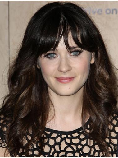 Lace Front Long Curly Synthetic 16" Soft With Bangs Zooey Deschanel Wigs