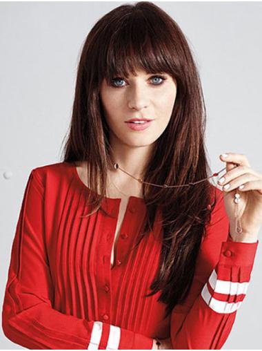 Lace Front Long Straight Synthetic 20" Durable With Bangs Zooey Deschanel Wigs
