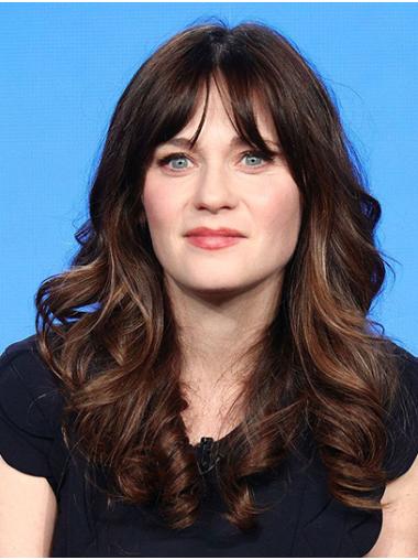 Capless Long Curly Synthetic 18" Great With Bangs Zooey Deschanel Wigs