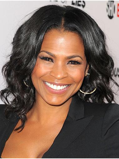 Shoulder Length Black Wavy Without Bangs 14" Durable Nia Long Wigs