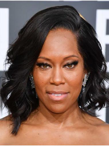 Shoulder Length Black Wavy Without Bangs 14" Stylish Regina King Wigs
