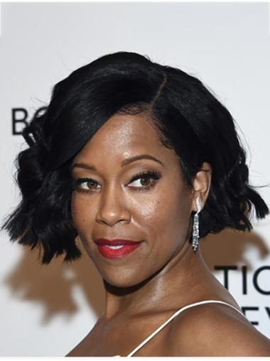 Chin Length Black Wavy Bobs 10" No-Fuss Regina King Wigs