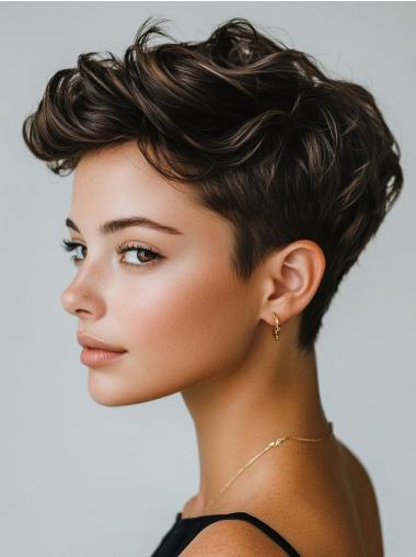 Short Hair Wigs Boycuts Black Wavy 6" Monofilament Wigs