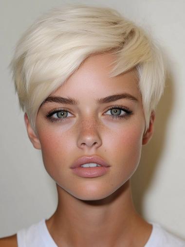 Short Wigs For Women 4" Platinum Blonde Synthetic Straight Monofilament Wigs