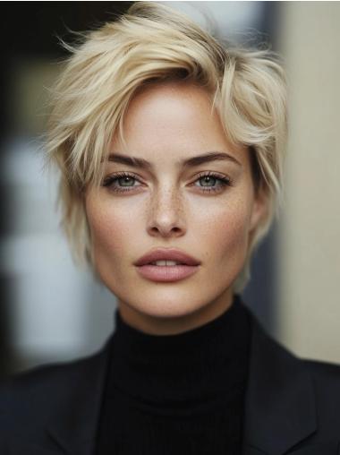 Short Wigs For Women 6" Platinum Blonde Synthetic Straight Lace Front Wigs