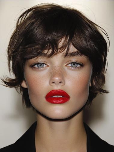 Short Wigs For Women 6" Brown Synthetic Wavy Lace Front Wigs