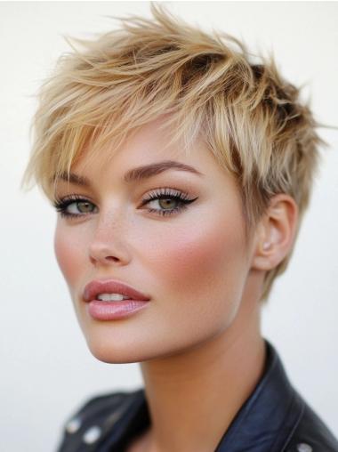 Short Wigs For Women 4" Blonde Synthetic Straight Monofilament Wigs