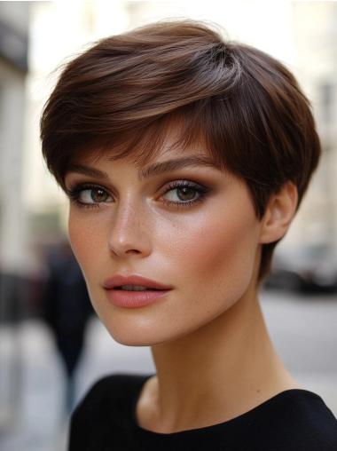 Short Lace Front Wigs Synthetic Boycuts Brown Straight 4" Wigs