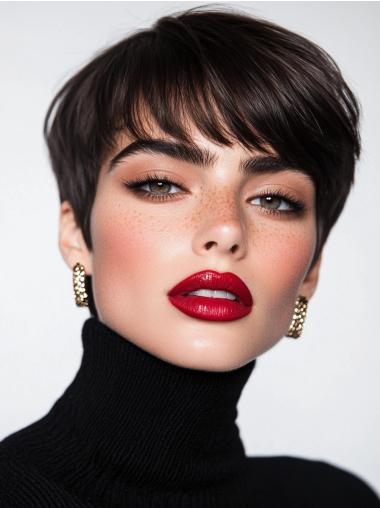 Short Human Hair Wigs Straight Boycuts 4" Black Monofilament Wigs