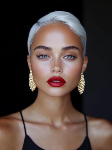 Short Human Hair Wigs Straight Boycuts 4" White Monofilament Wigs