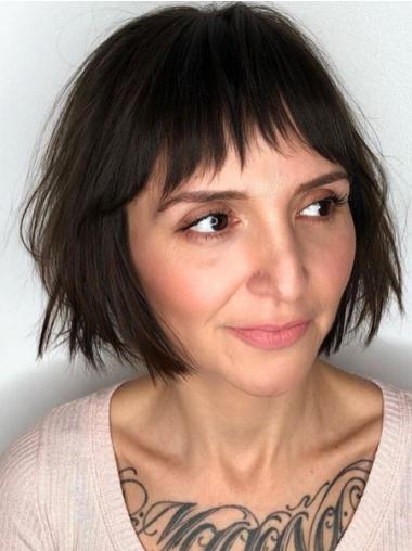 Human Hair Short Wigs Monofilament Straight Bobs Black 8" Wigs