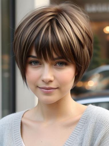 Human Hair Short Wigs Lace Front Straight Bobs Ombre/2 Tone 8" Wigs