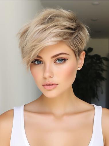 Short Lace Front Wigs Synthetic Boycuts Platinum Blonde Straight 4" Wigs