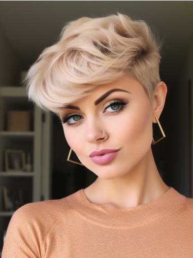 Short Lace Front Wigs Synthetic Boycuts Platinum Blonde Wavy 4" Wigs