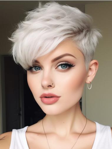 Short Pixie Wigs Straight Boycuts Synthetic White Monofilament 4" Wigs