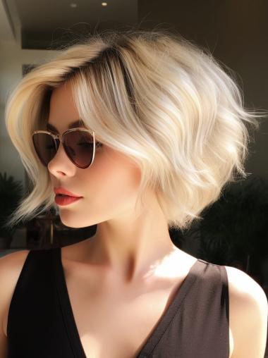 Short Bob Wigs Lace Front Ombre/2 Tone Synthetic Wavy 8" Wigs