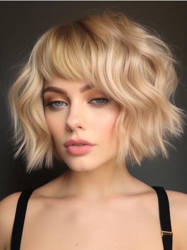 Short Wigs With Bangs Synthetic Blonde Lace Front Wavy 8" Wigs
