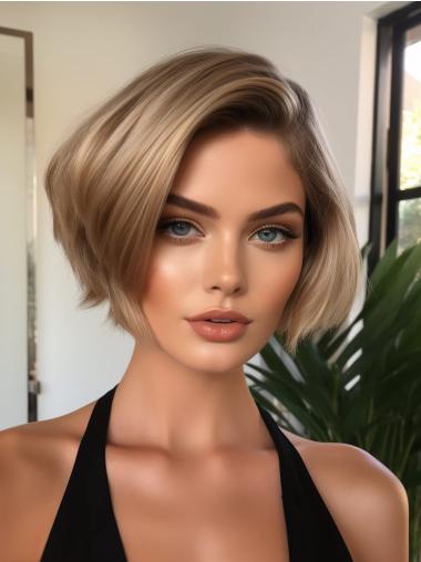 Short Bob Wigs Monofilament Blonde Remy Human Hair Straight 8" Wigs