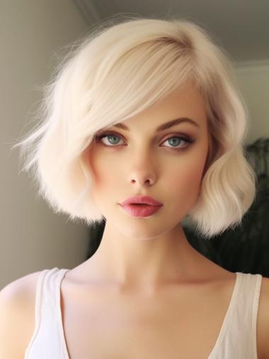Short Pixie Wigs Wavy Bobs Synthetic Platinum Blonde Lace Front 8" Wigs