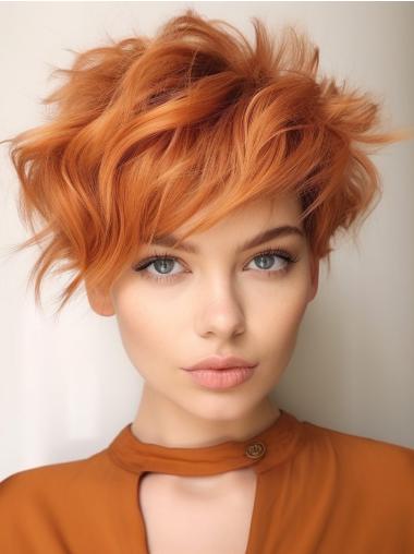 Short Hair Wig 6" Boycuts Lace Front Copper Wavy Synthetic Wigs