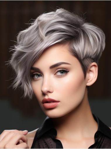Short Gray Wigs Remy Human Hair Boycuts Lace Front Straight 4" Wigs