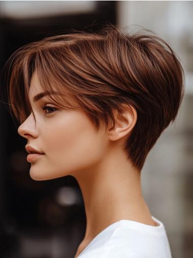 Ladies Wigs Short Styles Boycuts 6" Lace Front Remy Human Hair Straight Wigs