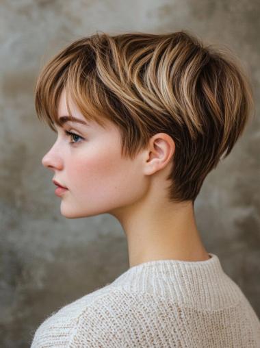 Short Wigs For White Women Synthetic Boycuts 4" Straight Monofilament Wigs