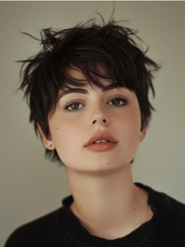 Short Wigs For White Women Remy Human Hair Boycuts 6" Straight Lace Front Wigs