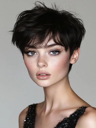 Short Wigs For White Women Synthetic Boycuts 4" Straight Monofilament Wigs