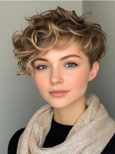 Short Curly Wigs Blonde 4" Lace Front Remy Human Hair Boycuts Wigs