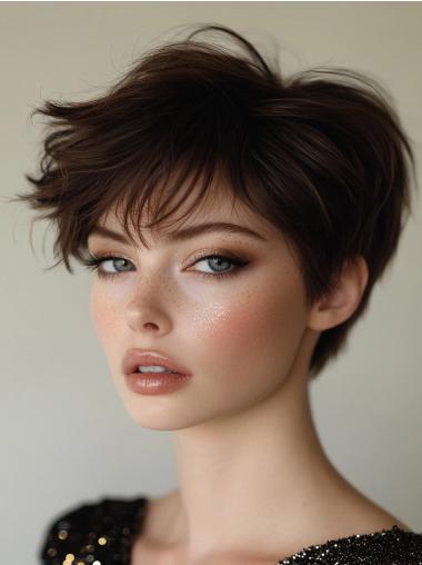 Short Hair Wigs Real Hair Brown Bobs Straight 6" Lace Front Wigs