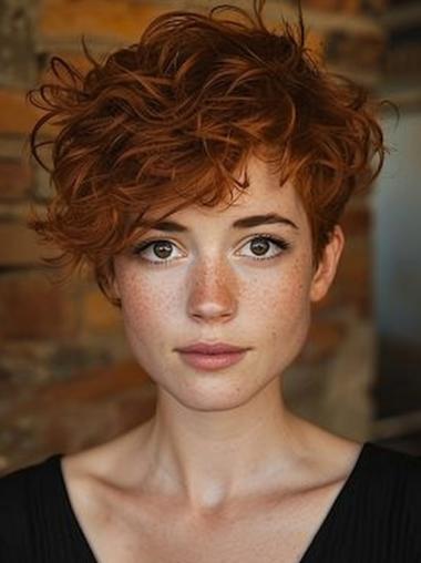Short Hair Wigs Real Hair Auburn Boycuts Wavy 4" Lace Front Wigs