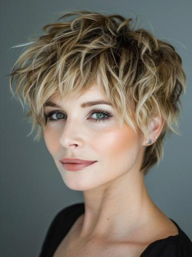 Short Hair Wigs Real Hair Ombre/2 Tone Bobs Wavy 6" Monofilament Wigs