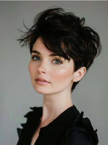 Short Black Wigs Remy Human Hair 4" Monofilament Straight Boycuts Wigs