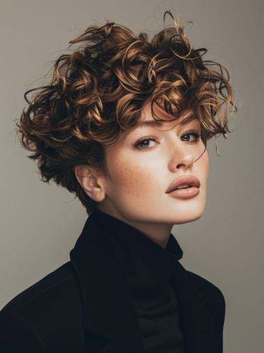 Short Curly Wigs Blonde 6" Monofilament Remy Human Hair Bobs Wigs