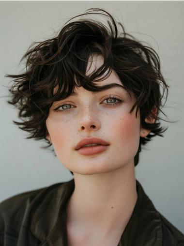 Short Bob Wig 6" Monofilament Synthetic Black Wavy Wigs