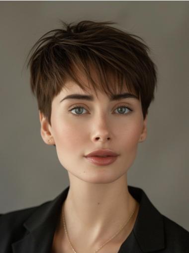 Short Wig Hairstyles Brown Remy Human Hair Boycuts Straight 4" Wigs