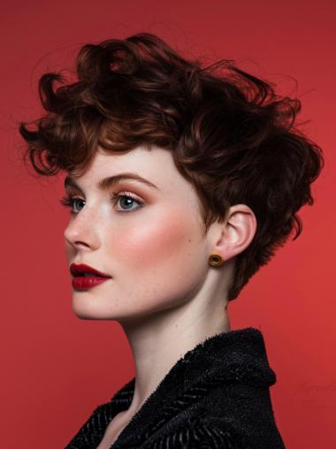 Short Curly Wigs Brown 4" Lace Front Remy Human Hair Bobs Wigs