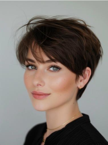 Short Bob Wig 6" Lace Front Synthetic Brown Straight Wigs