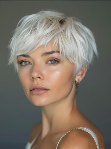 Short Style Wigs Straight Remy Human Hair Platinum Blonde 6" Boycuts Wigs