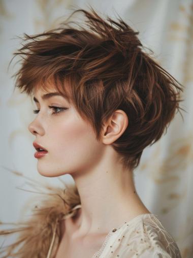 Short Style Wigs Straight Synthetic Brown 6" Boycuts Wigs